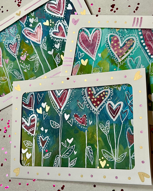 Hearts in Bloom Hand Painted Greeting Cards