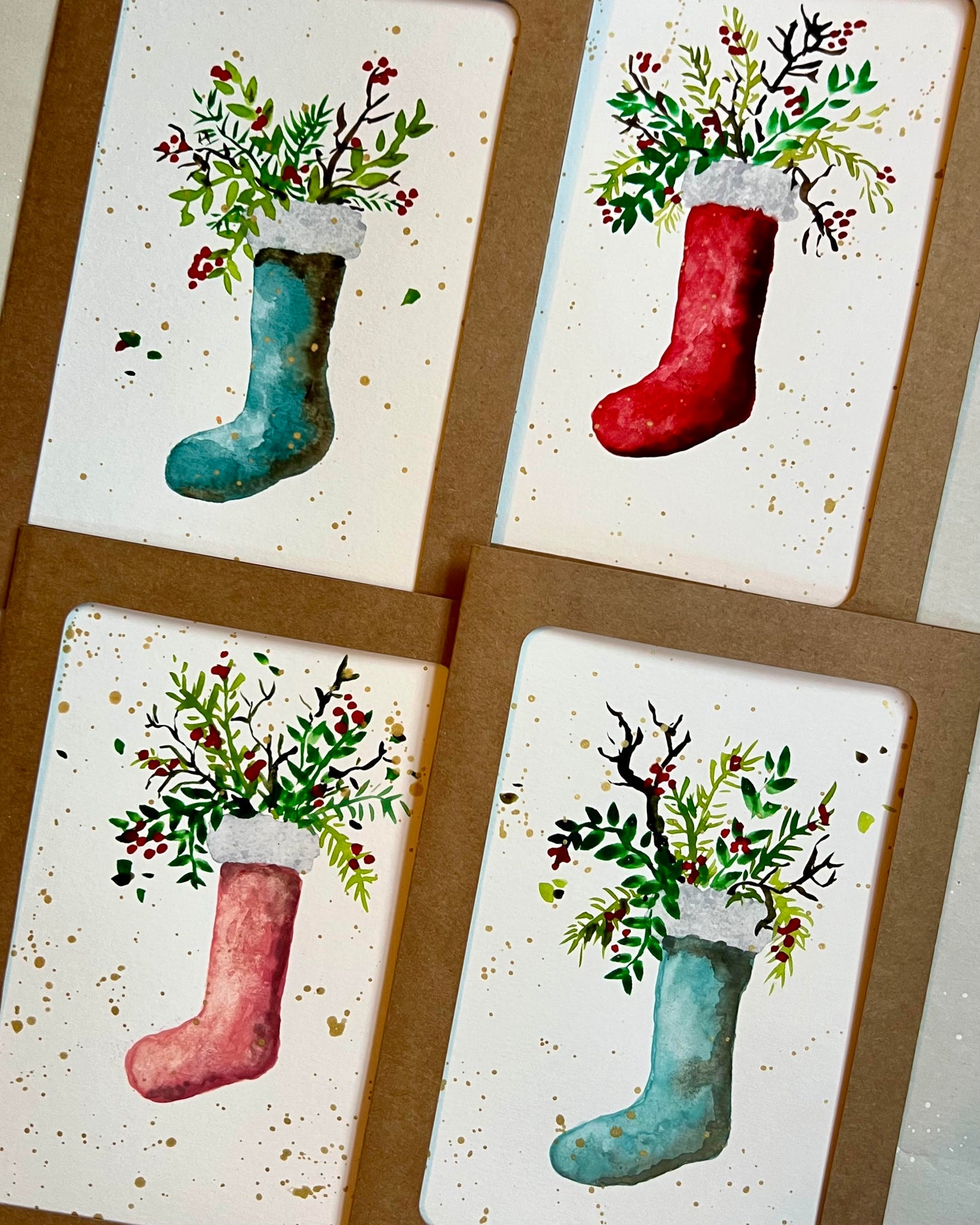 Mrs. Claus' Stocking Hand Painted Christmas Cards