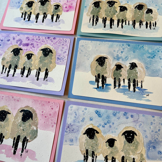 Snowy Sheep Hand Painted Greeting Cards