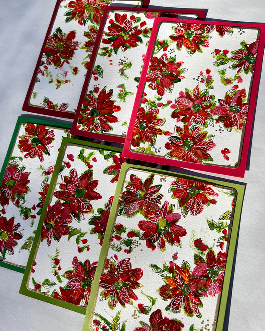 Vintage Poinsettia Hand Painted Greeting Cards