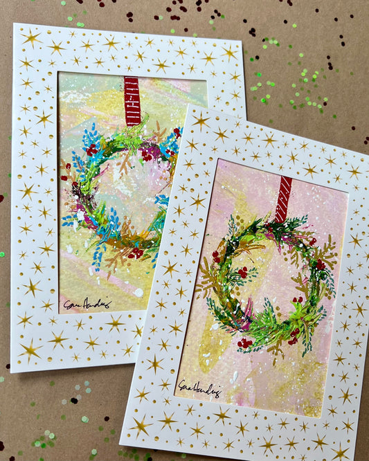 Hand Painted Christmas Wreath Greeting Cards