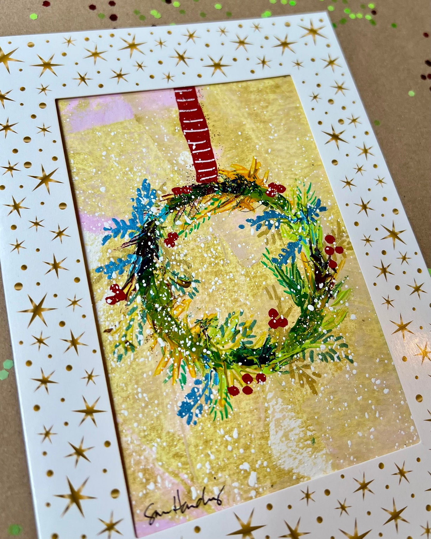 Hand Painted Christmas Wreath Greeting Cards