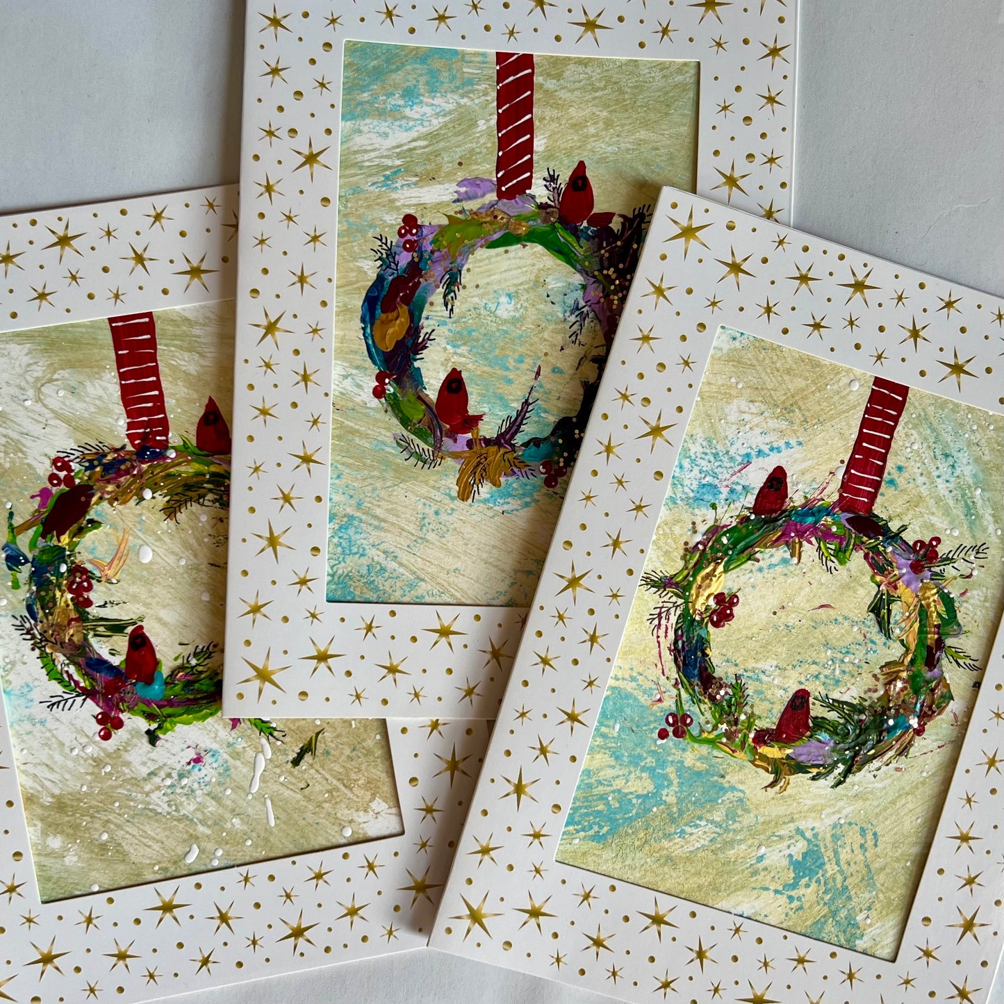 Hand Painted Christmas Wreath Greeting Cards