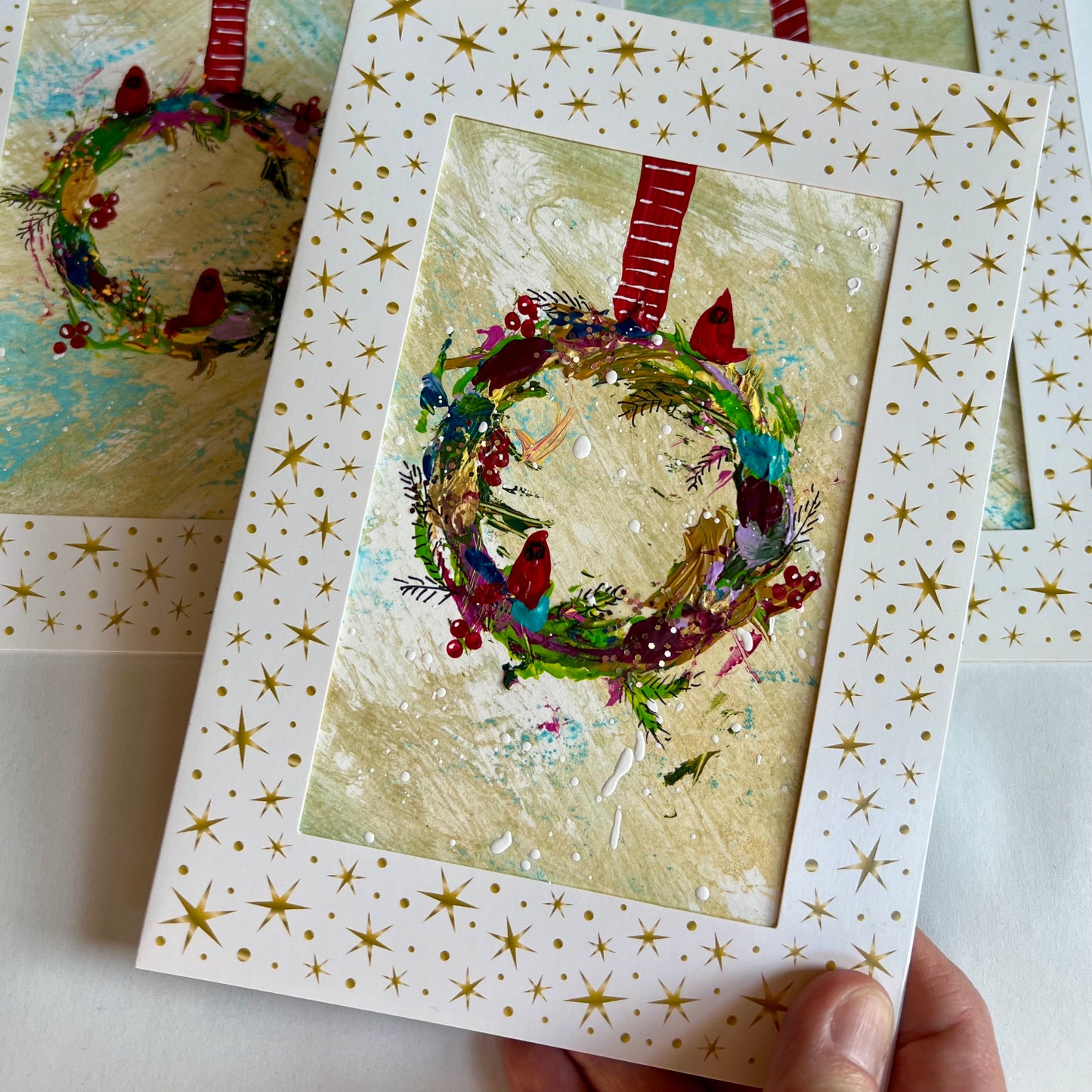 Hand Painted Christmas Wreath Greeting Cards