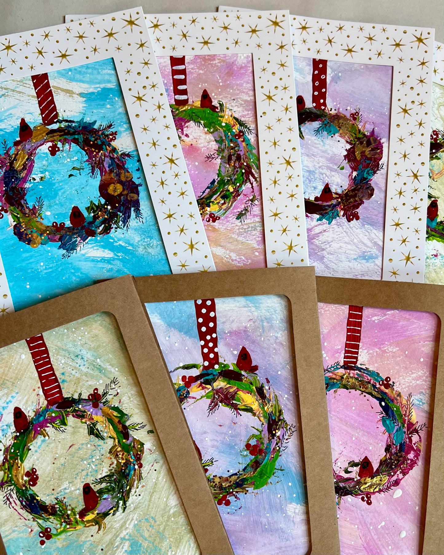 Hand Painted Christmas Wreath Greeting Cards