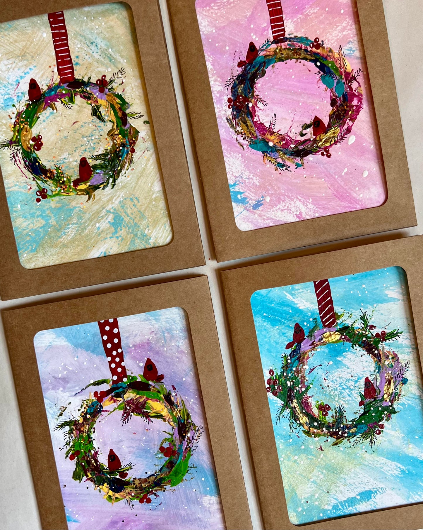 Hand Painted Christmas Wreath Greeting Cards