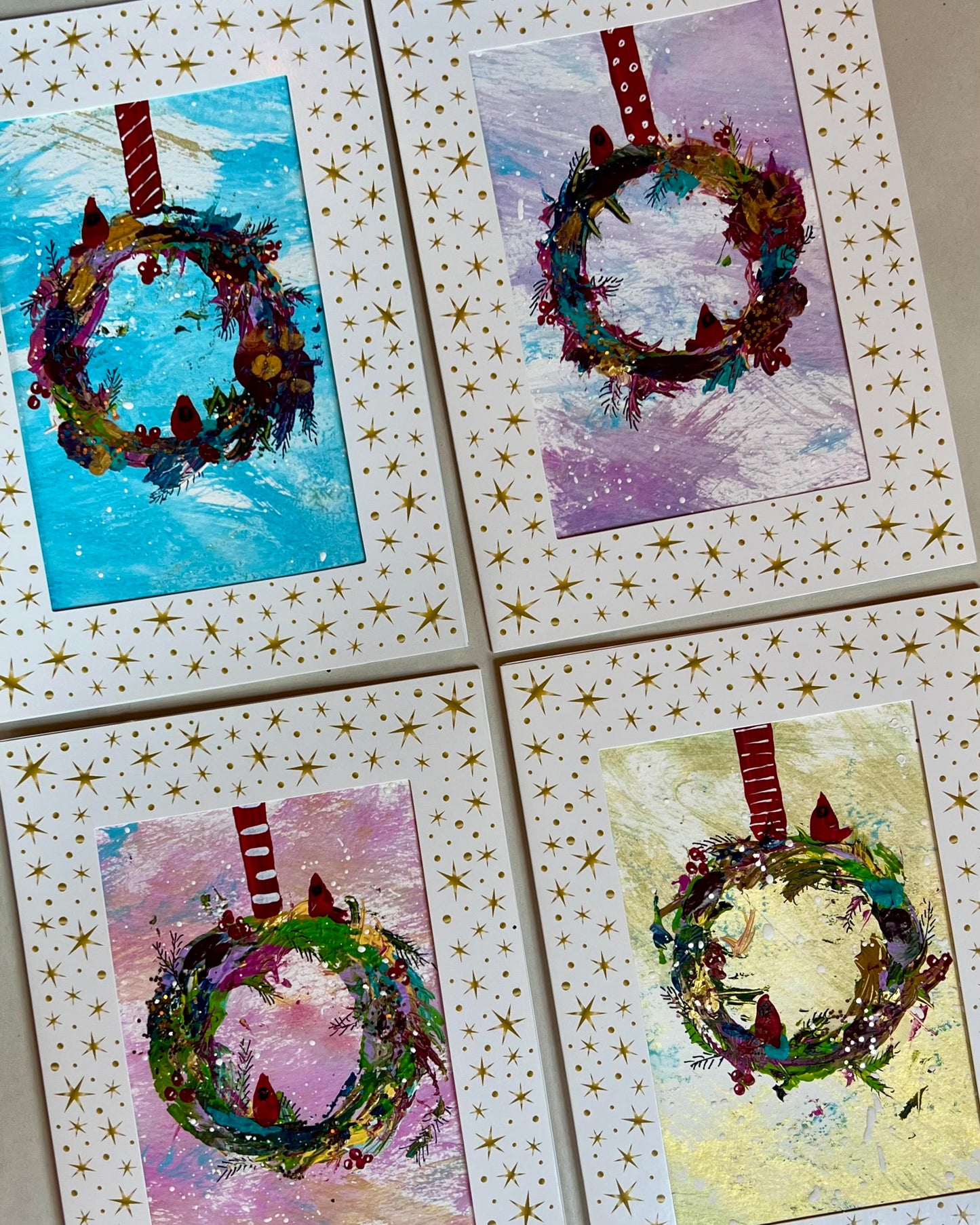 Hand Painted Christmas Wreath Greeting Cards