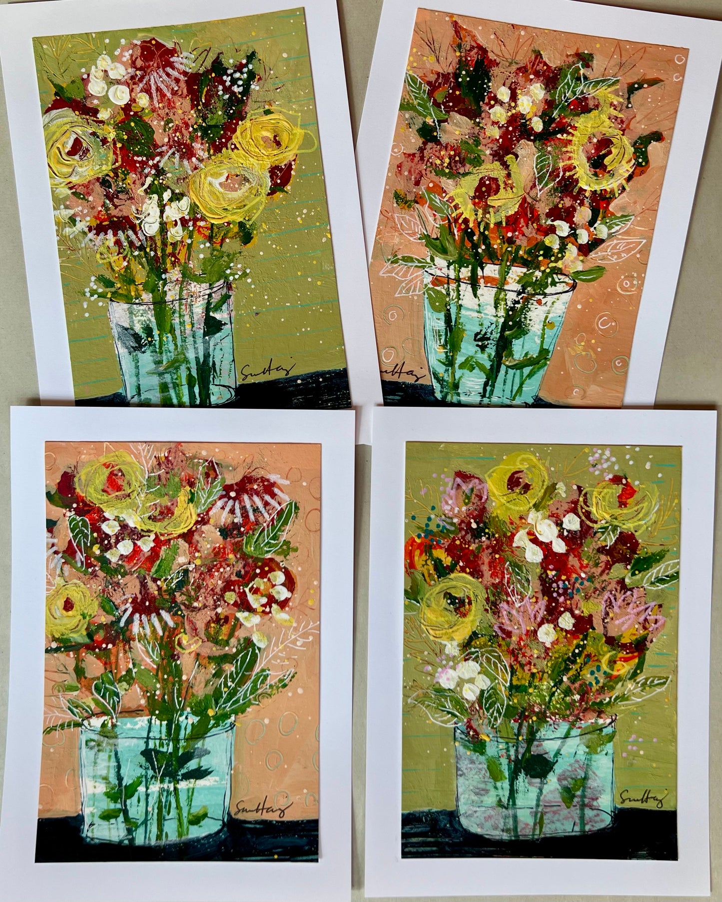Flower-Full Hand Painted Postcards