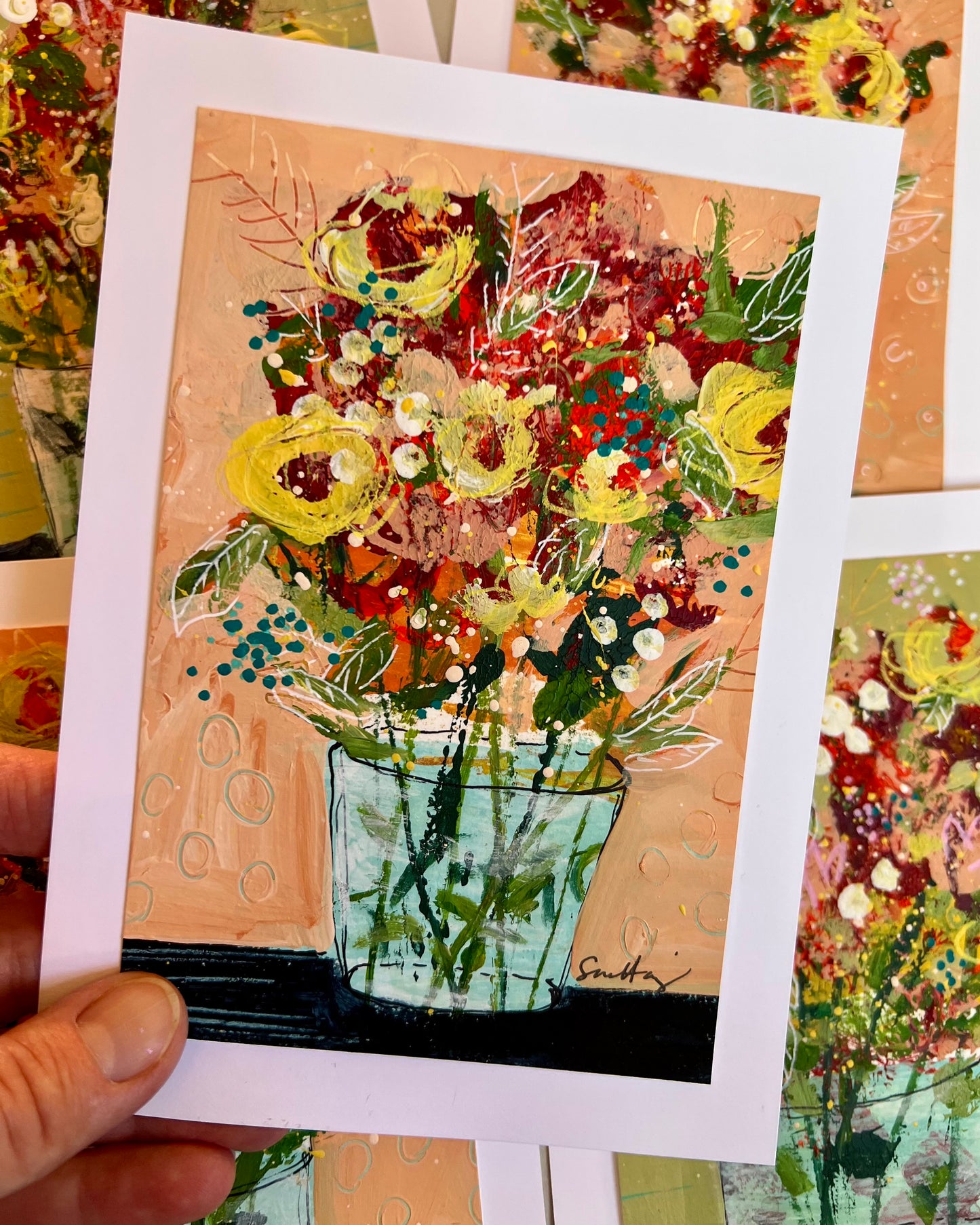 Flower-Full Hand Painted Postcards