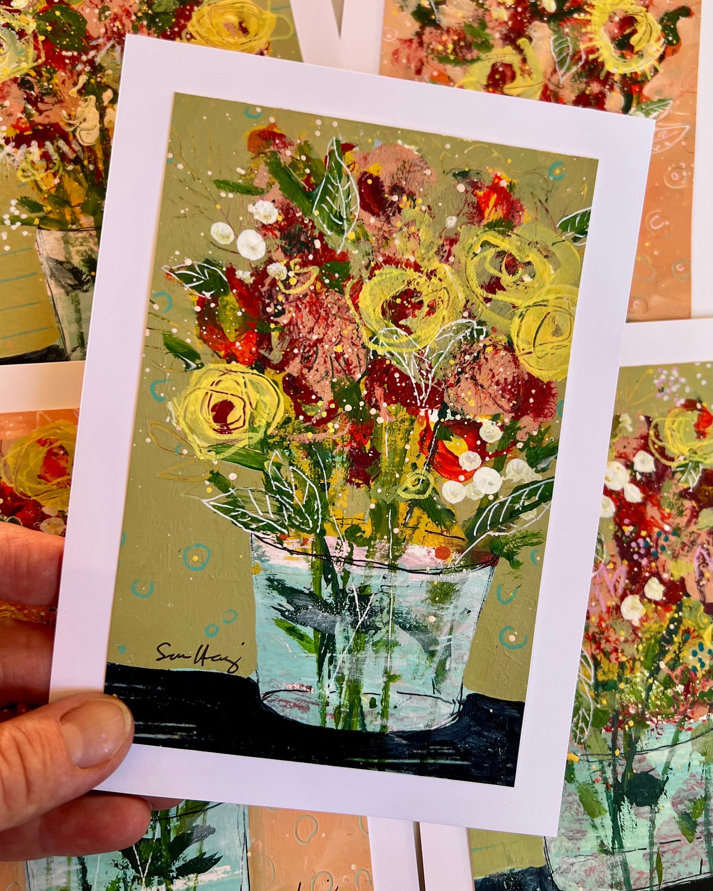 Flower-Full Hand Painted Postcards