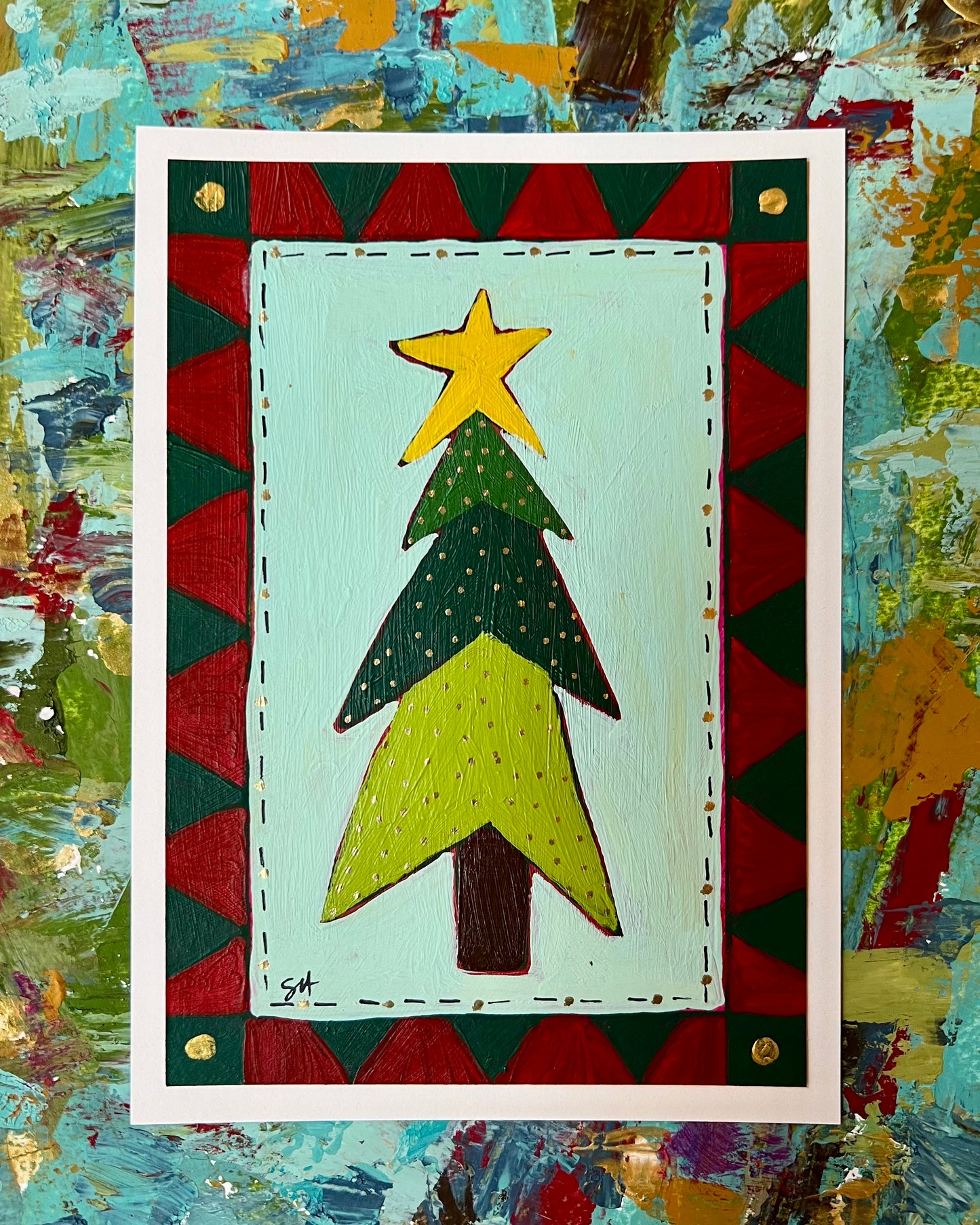 Folk Art Trees Hand Painted Postcards