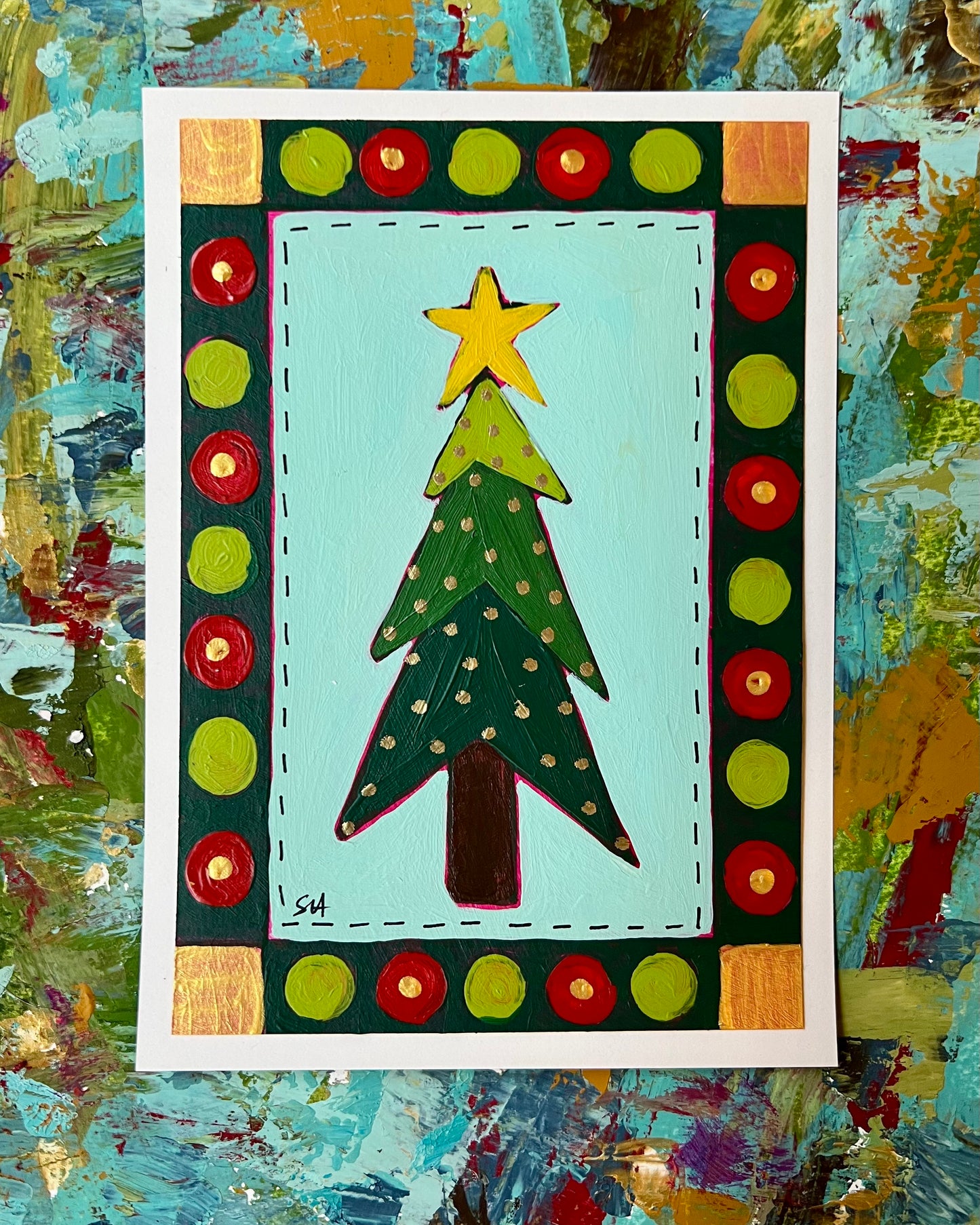 Folk Art Trees Hand Painted Postcards