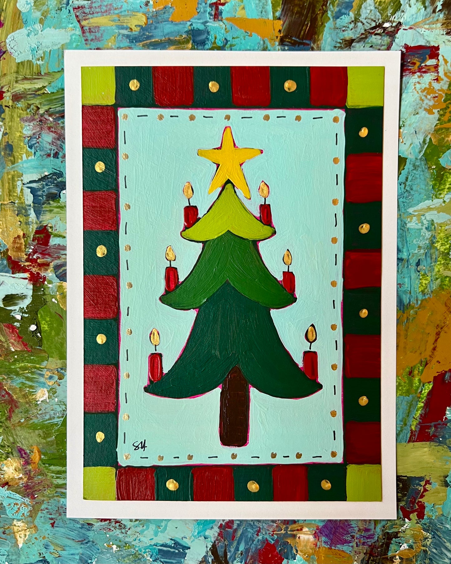 Folk Art Trees Hand Painted Postcards