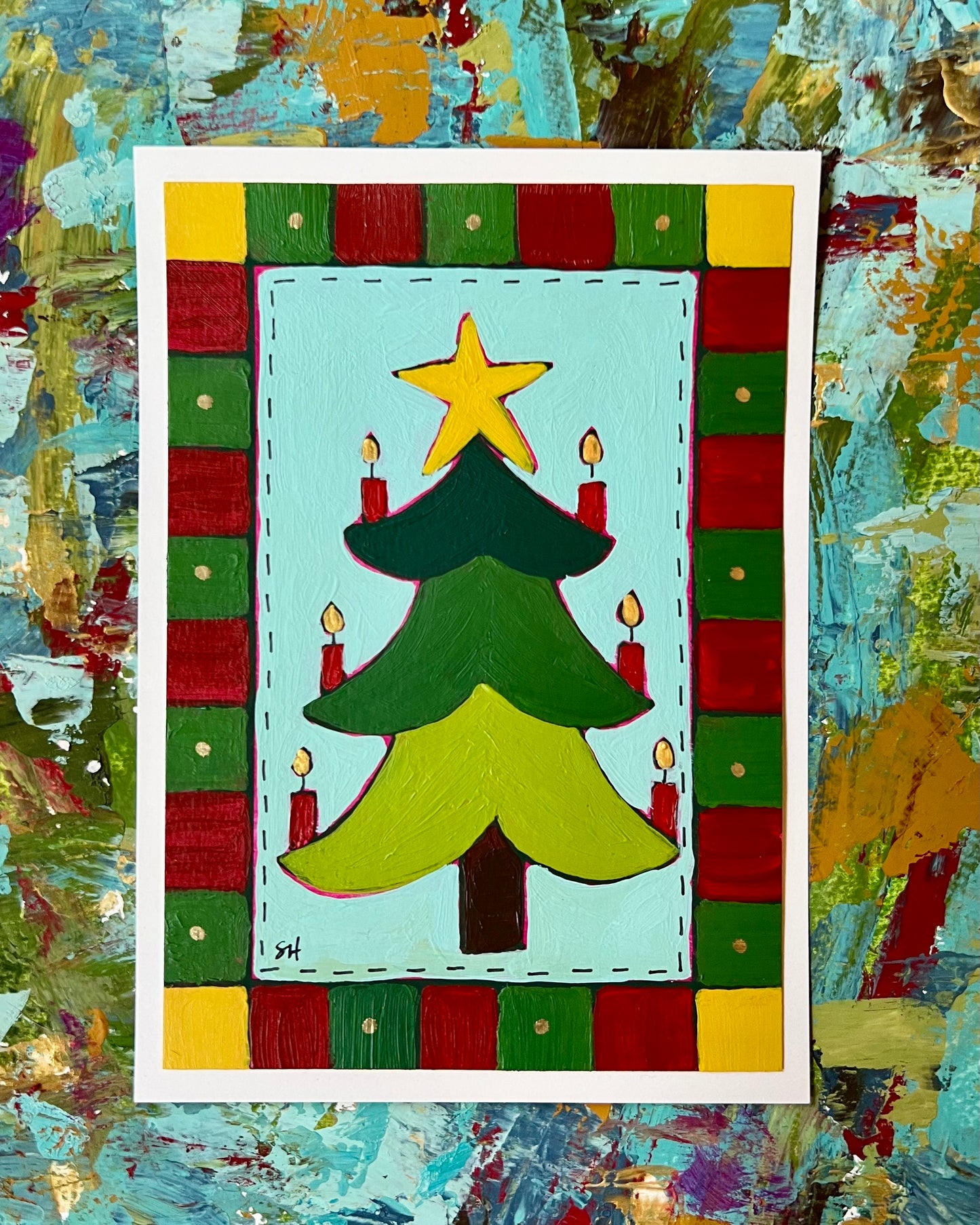 Folk Art Trees Hand Painted Postcards