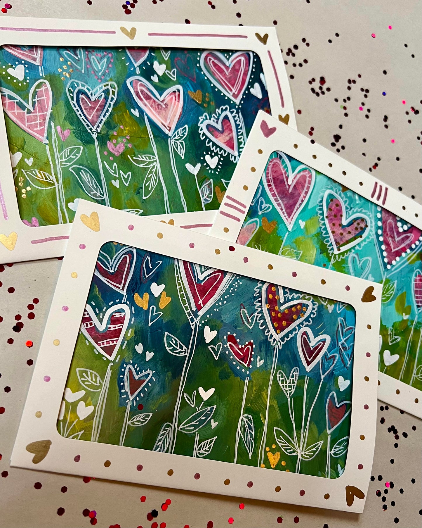 Hearts in Bloom Hand Painted Greeting Cards