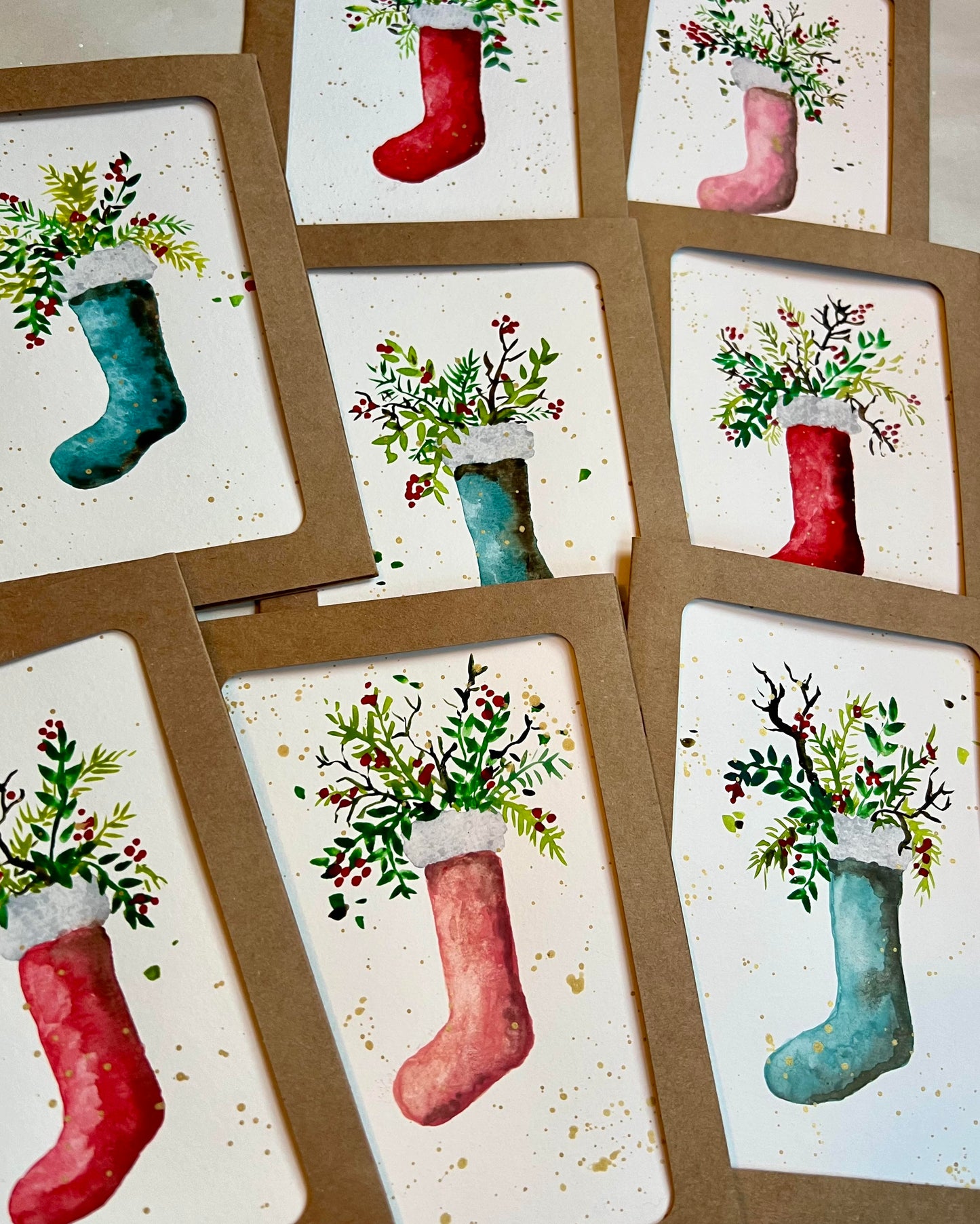 Mrs. Claus' Stocking Hand Painted Christmas Cards