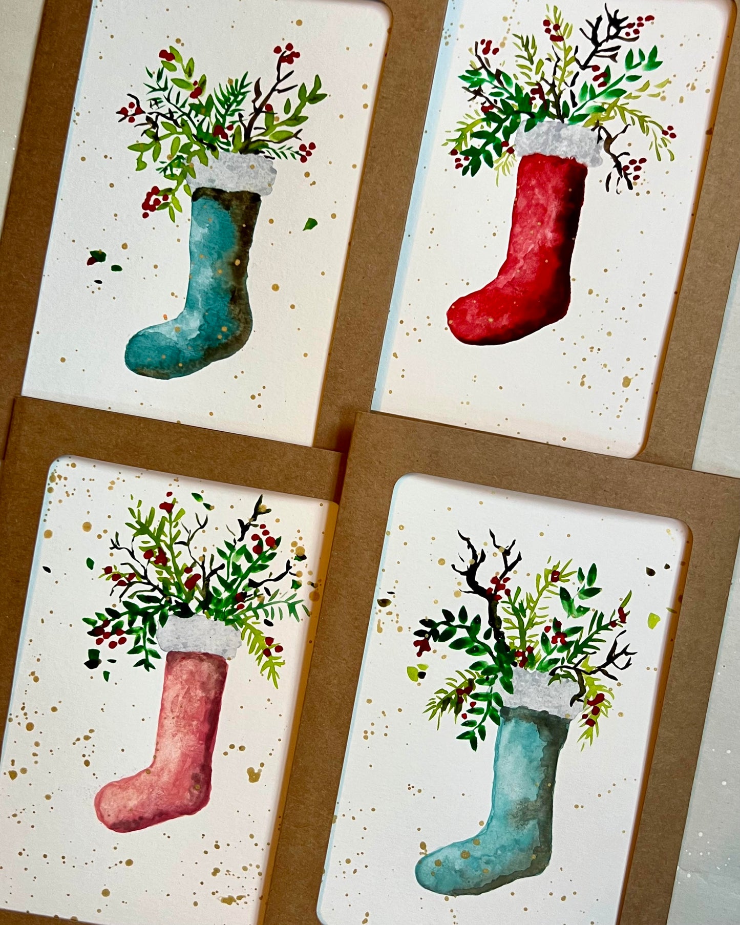 Mrs. Claus' Stocking Hand Painted Christmas Cards