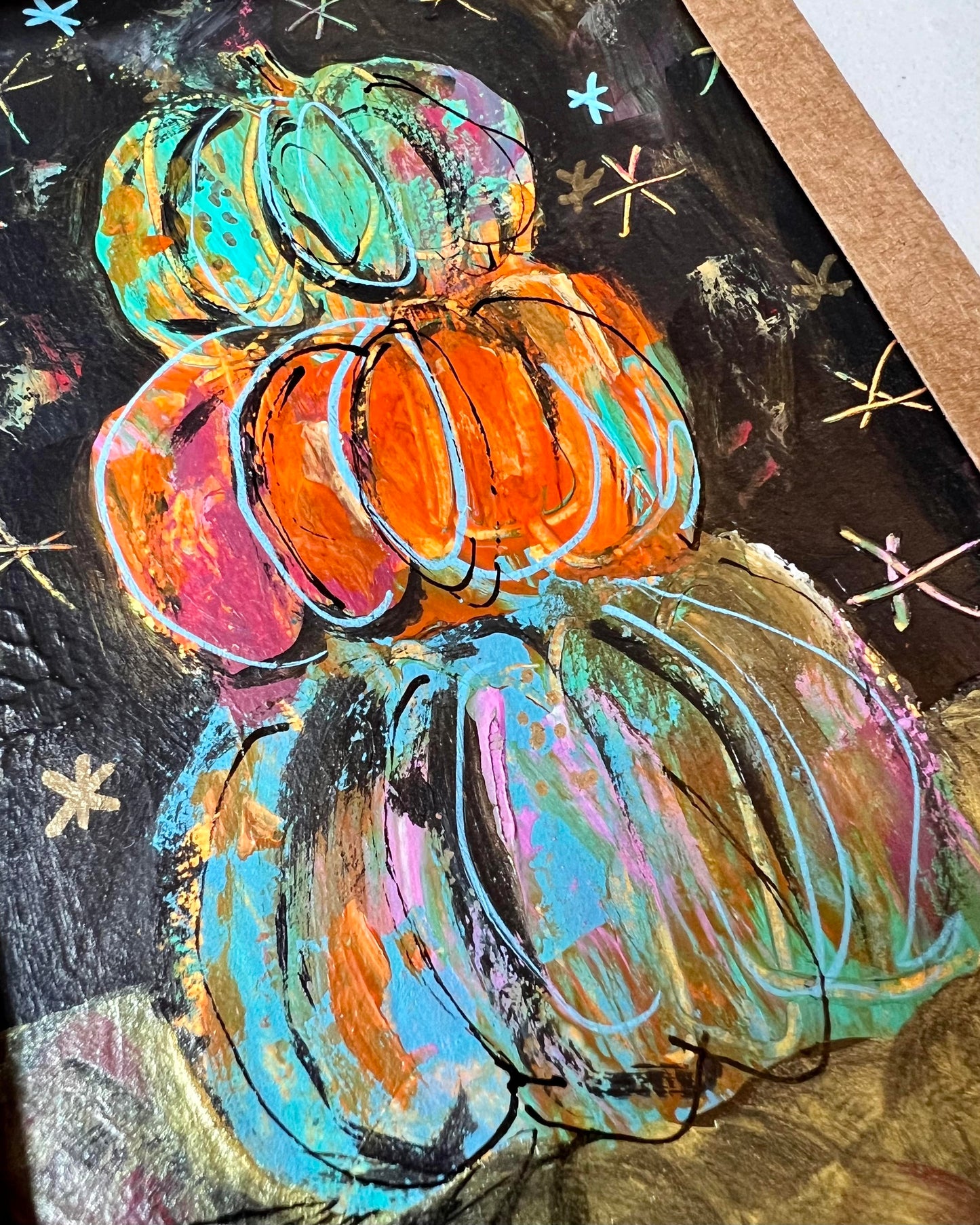 Pumpkin Stack Hand Painted Greeting Cards