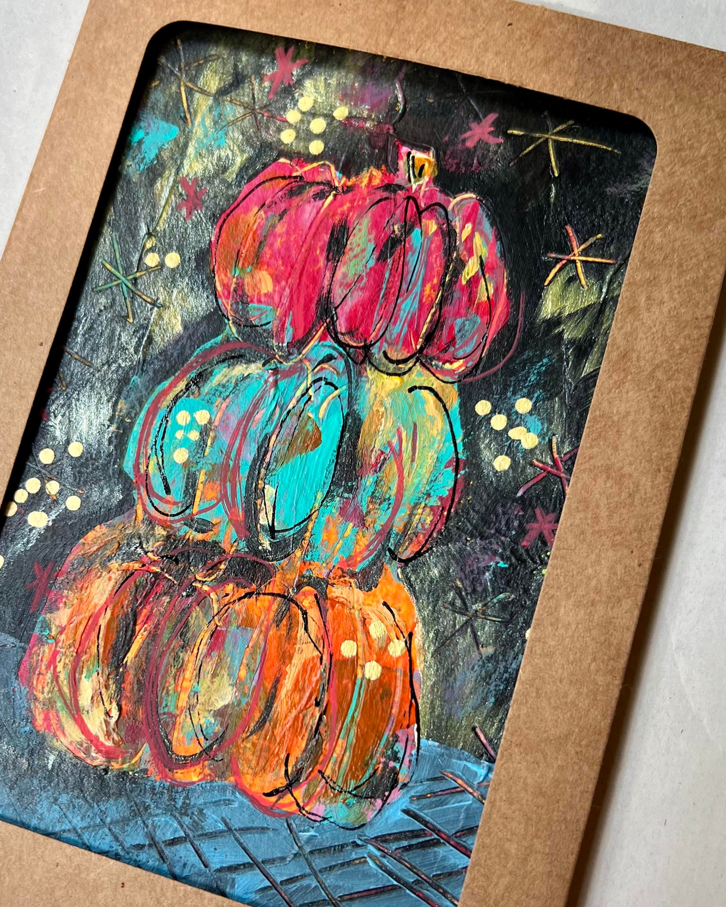 Pumpkin Stack Hand Painted Greeting Cards