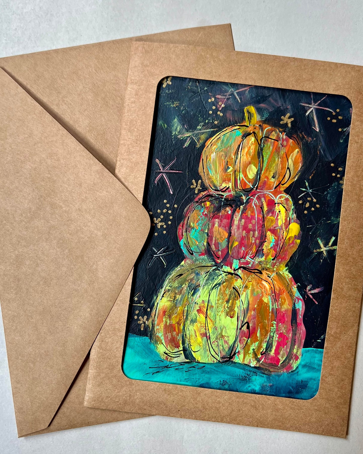 Pumpkin Stack Hand Painted Greeting Cards