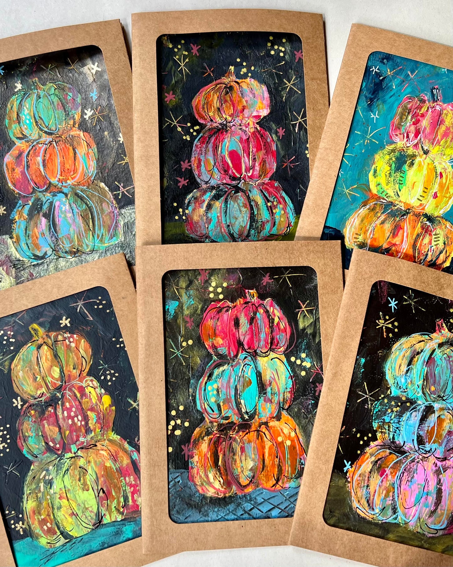 Pumpkin Stack Hand Painted Greeting Cards