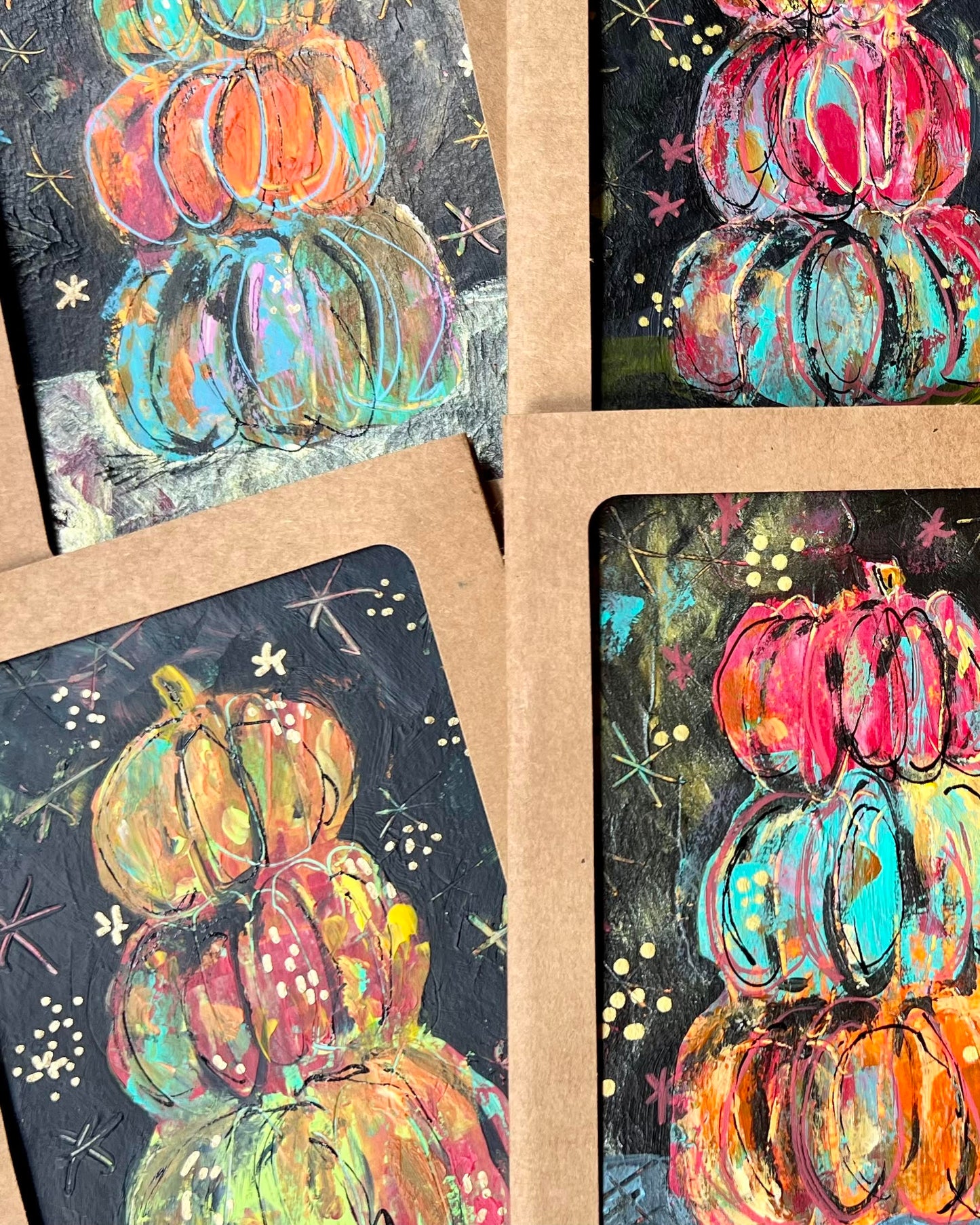 Pumpkin Stack Hand Painted Greeting Cards