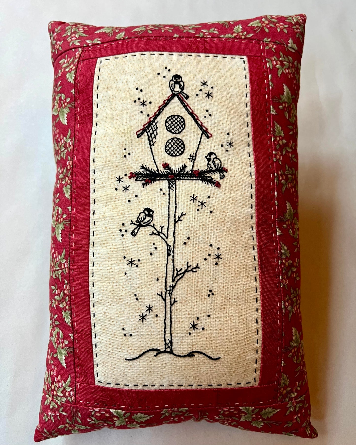 Snowbirds - Birdhouse Pillow - Finished Sample