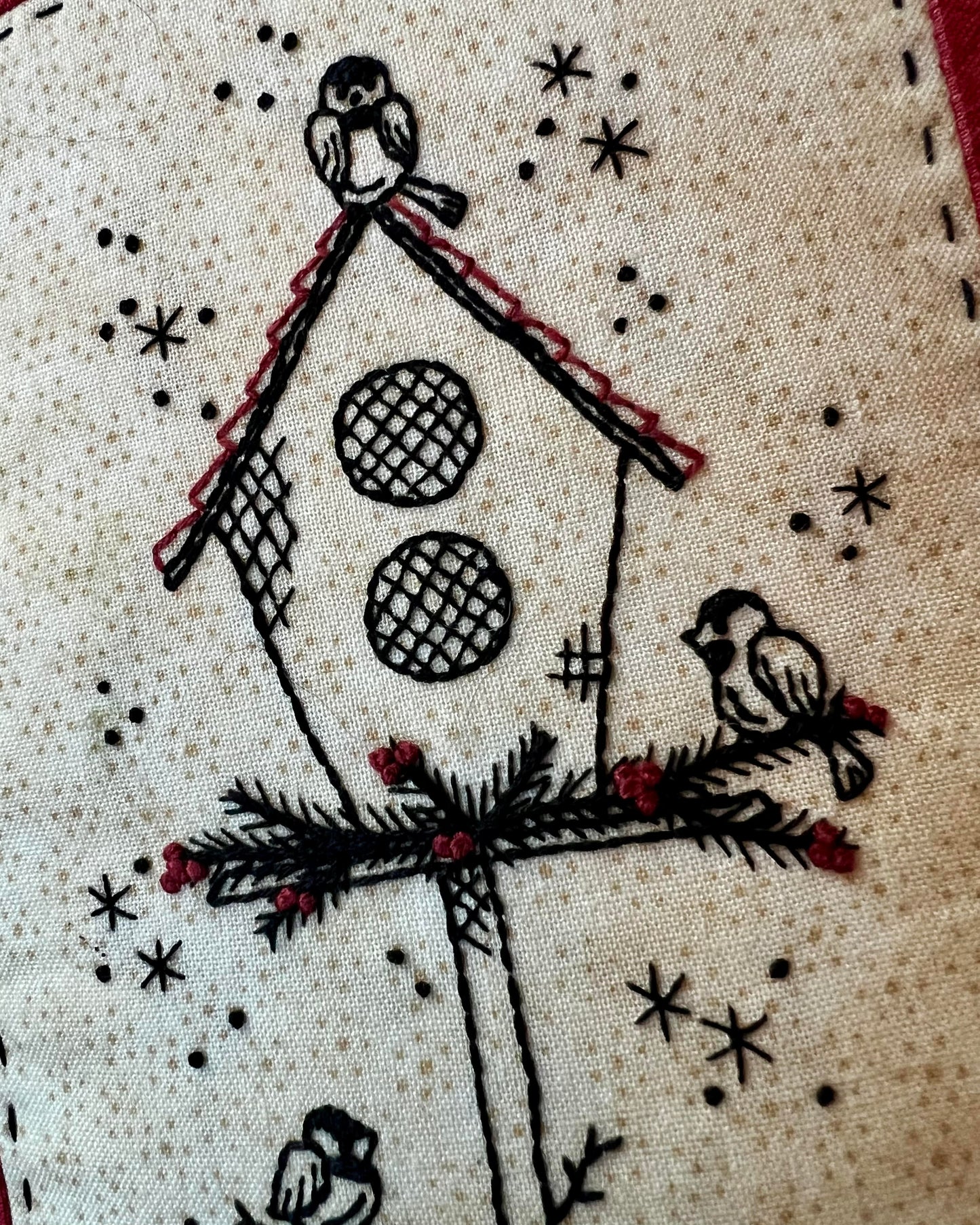 Snowbirds - Birdhouse Pillow - Finished Sample