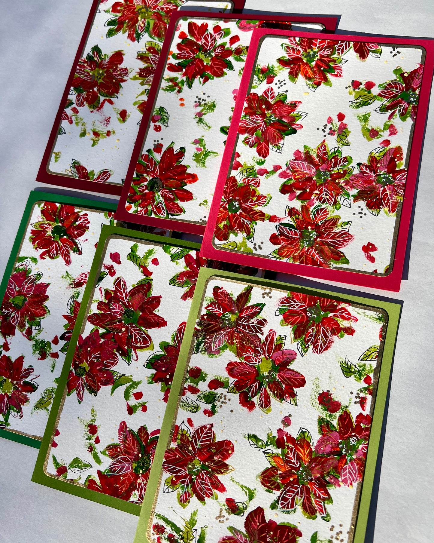 Vintage Poinsettia Hand Painted Greeting Cards