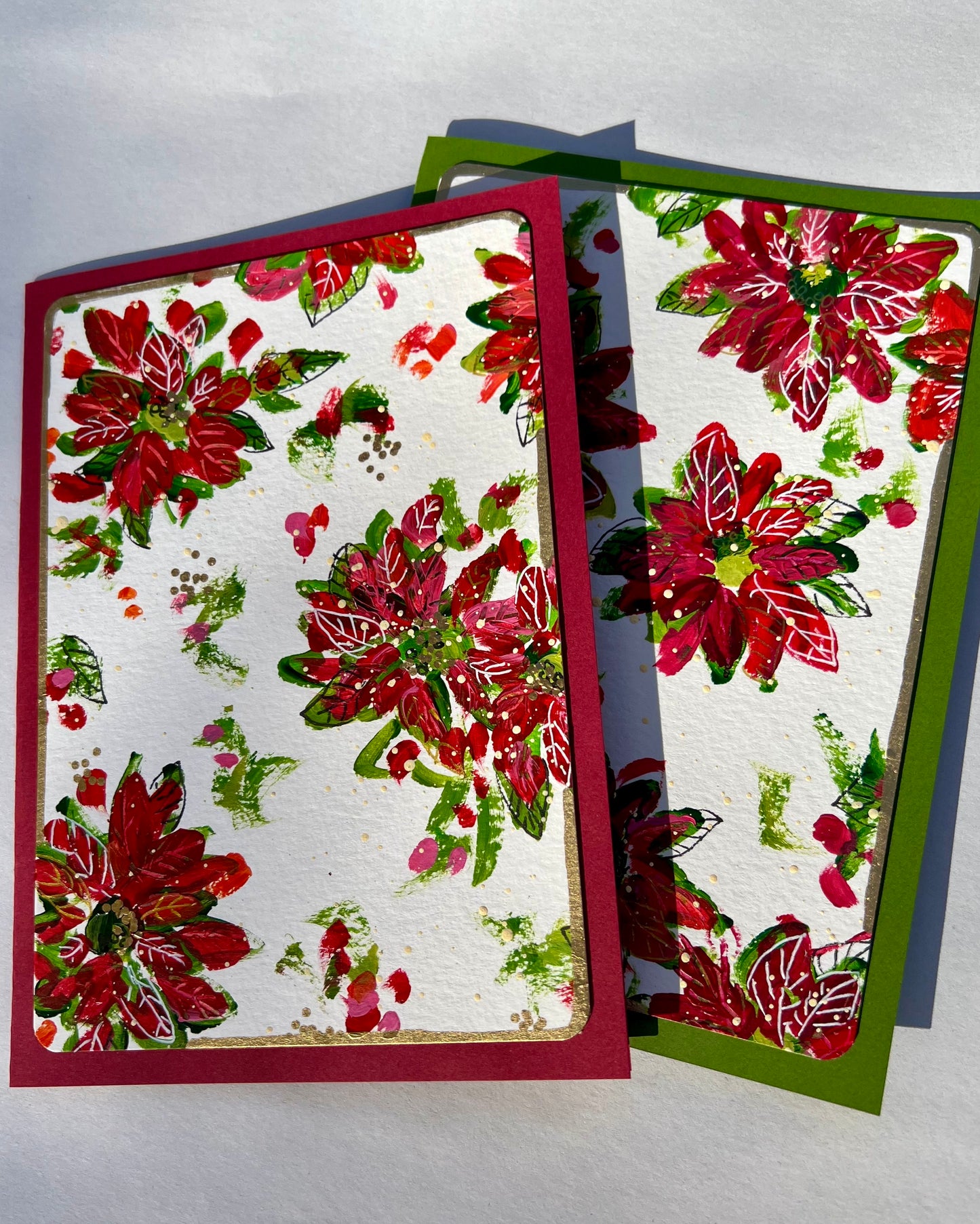 Vintage Poinsettia Hand Painted Greeting Cards