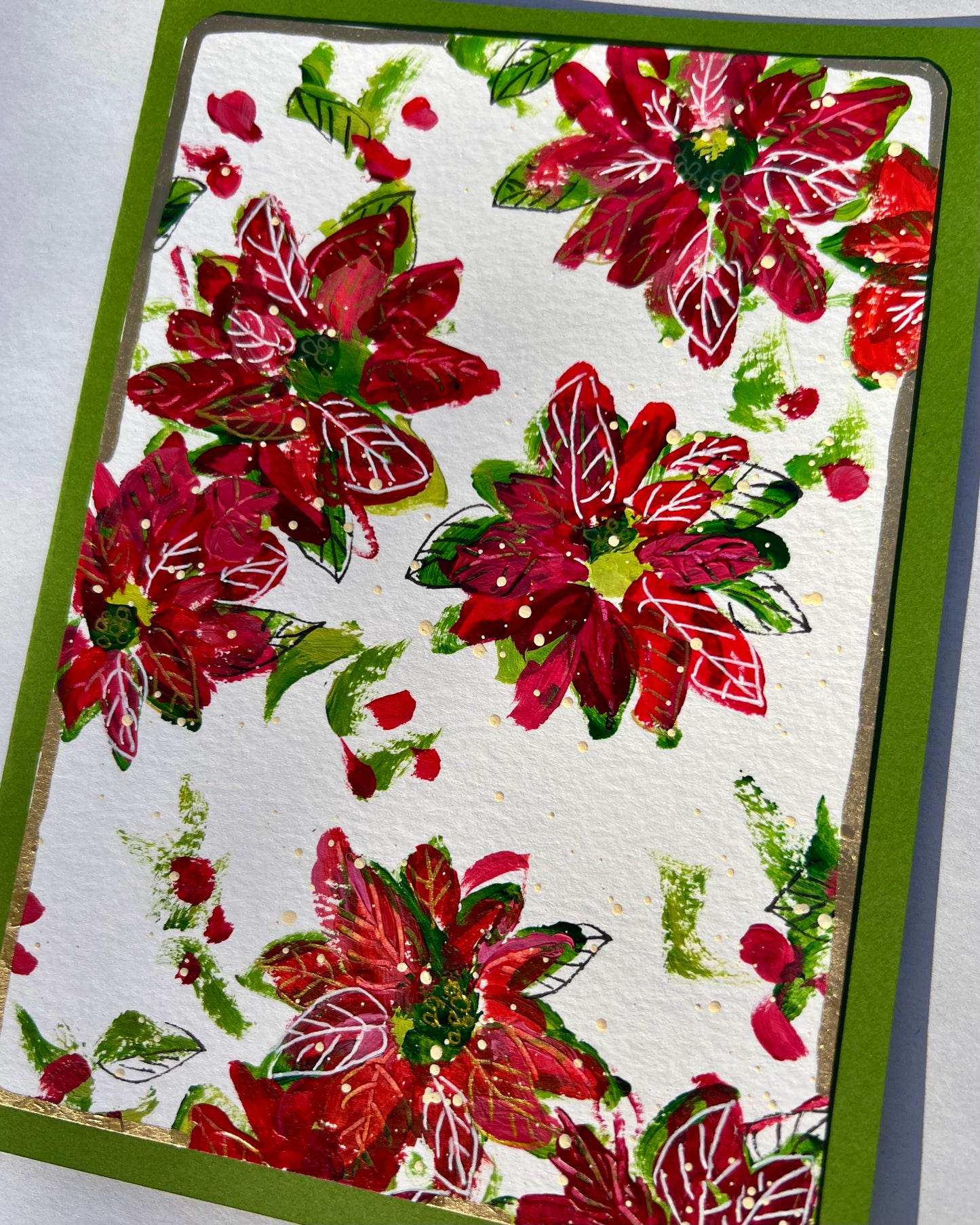 Vintage Poinsettia Hand Painted Greeting Cards