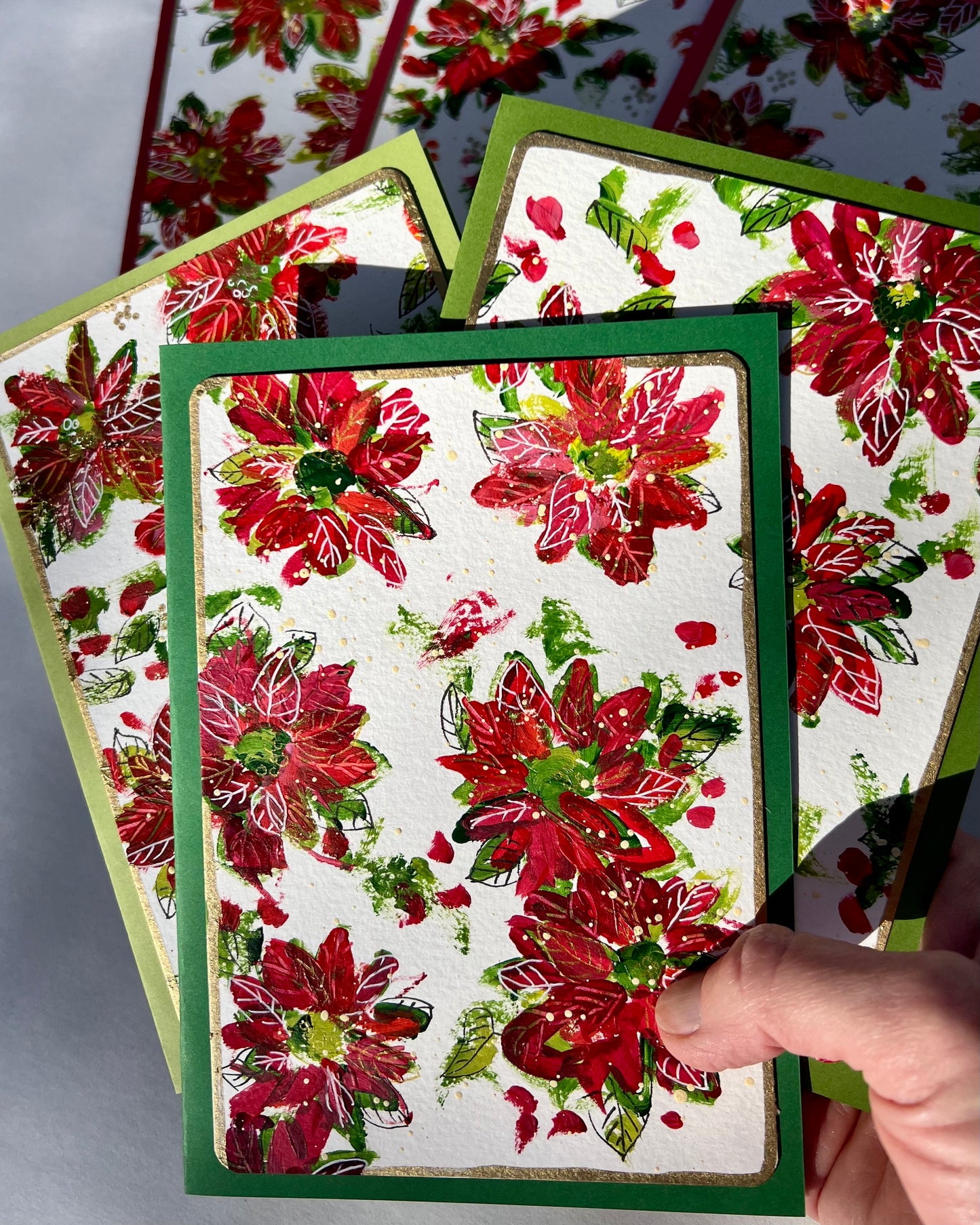 Vintage Poinsettia Hand Painted Greeting Cards