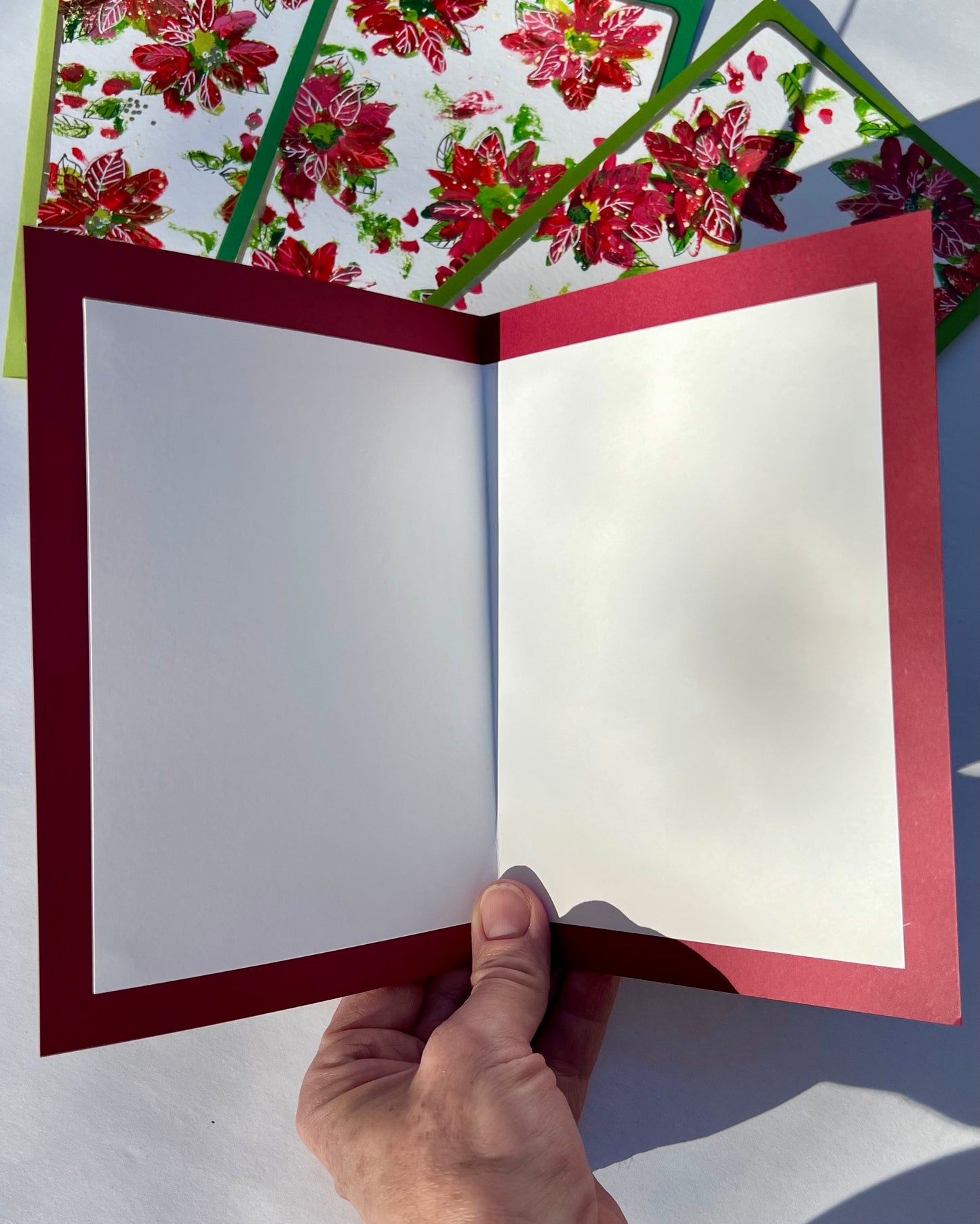 Vintage Poinsettia Hand Painted Greeting Cards