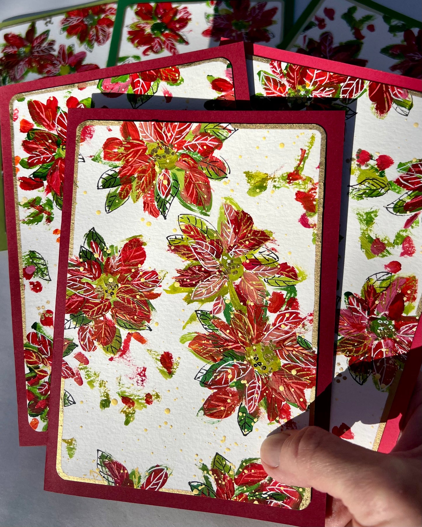 Vintage Poinsettia Hand Painted Greeting Cards