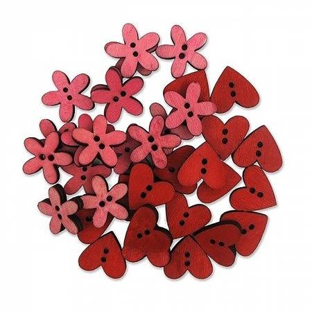 Button #2506 - Pink Flower & Red Heart Buttons